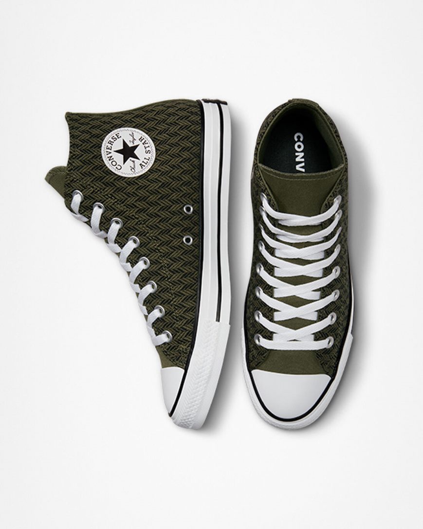 Dámské Boty Vysoké Converse Chuck Taylor All Star Herringbone Olivy Zelené Černé Bílé | CZ UZDV38